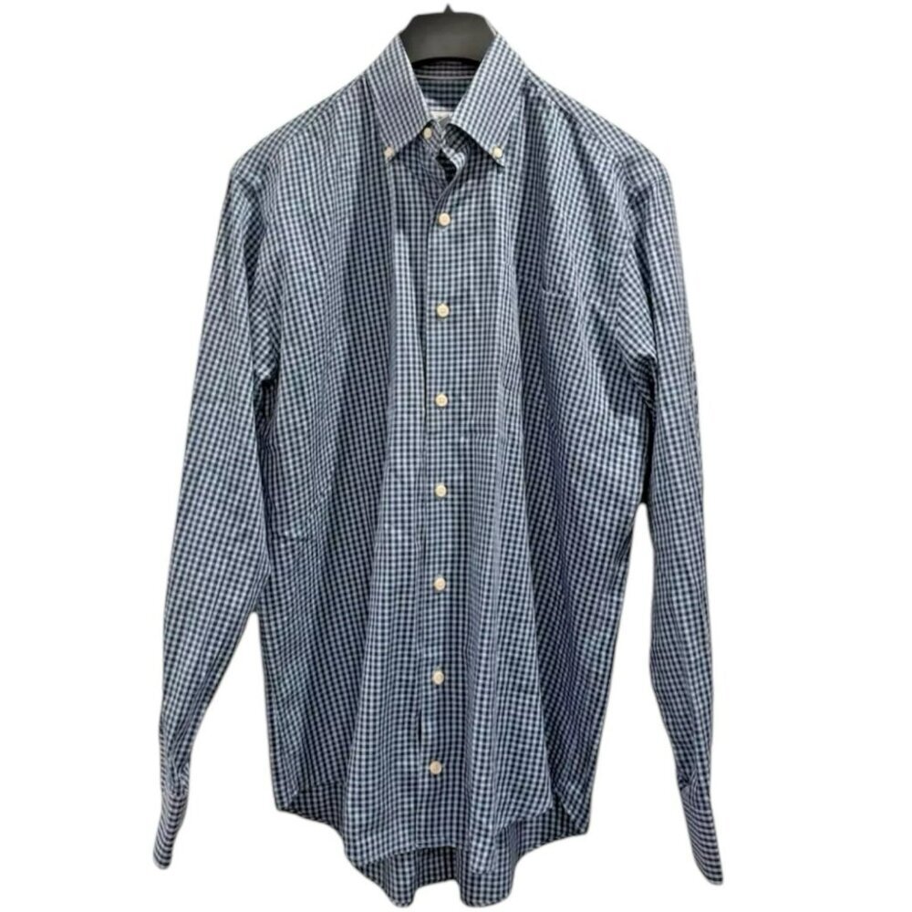 Peter Millar Blue Gingham Button Down Shirt M‎ 🧵 Preppy Classic Look